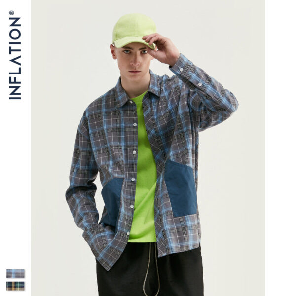 "Enthusiastic Citizen" Frontal Patched Pocket Plaid Full-Sleeve Shirt