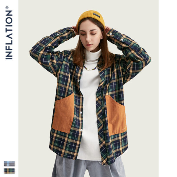 "Enthusiastic Citizen" Frontal Patched Pocket Plaid Full-Sleeve Shirt