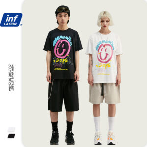 INF男装|2020春夏新款欧美个性字母涂鸦趣味笑脸情侣男女短袖T恤