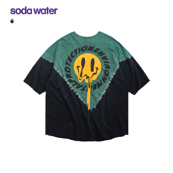 "Hazardous" V Tie-dyed Smiley  Printed T-shirt
