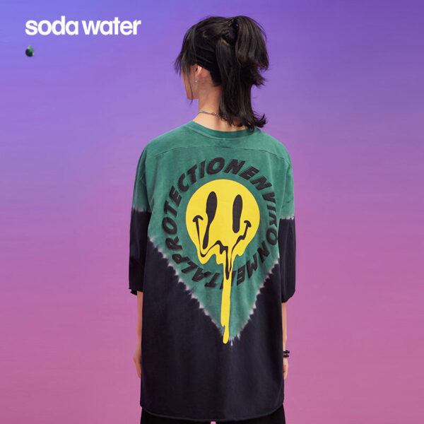 "Hazardous" V Tie-dyed Smiley  Printed T-shirt