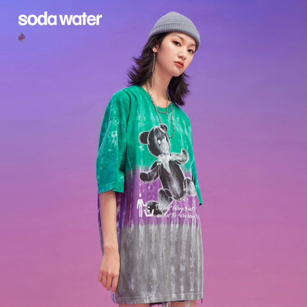"Bear" Printed Tie-Dyed T-shirt
