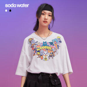 "FOUCS" Cartoon Charachters Printed T-shirt