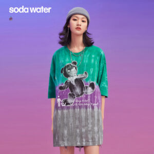 "Bear" Printed Tie-Dyed T-shirt