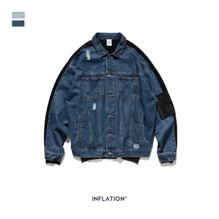 Personality Hole Denim Stitching loose Jacket