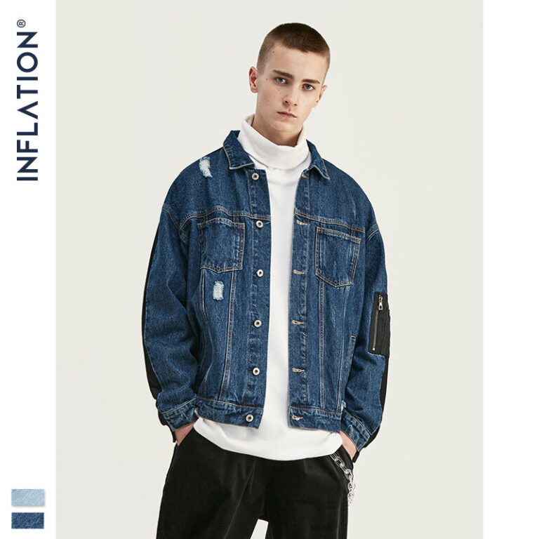 Personality Hole Denim Stitching loose Jacket