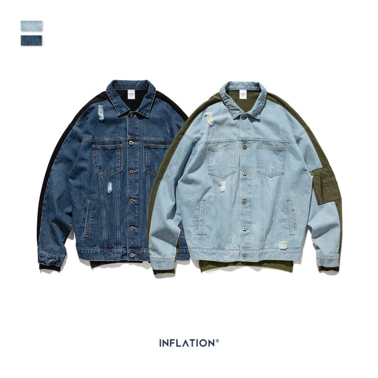 Personality Hole Denim Stitching loose Jacket