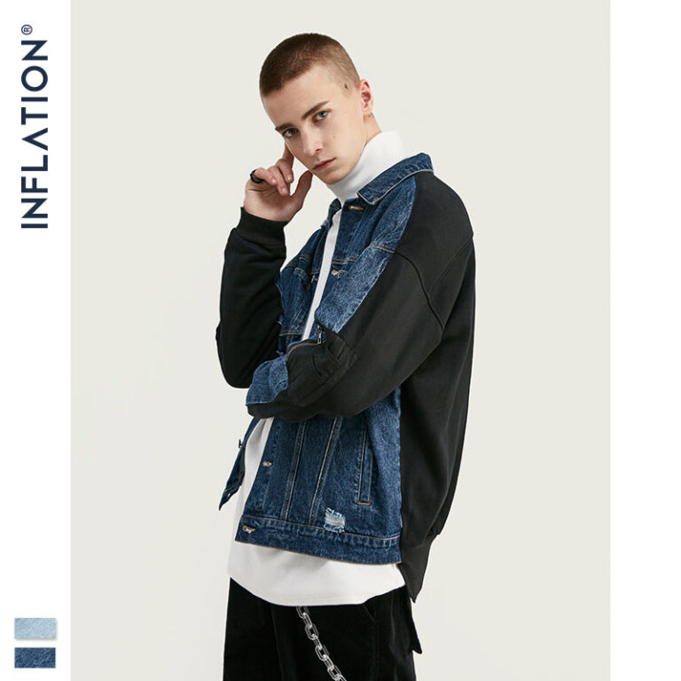 Personality Hole Denim Stitching loose Jacket