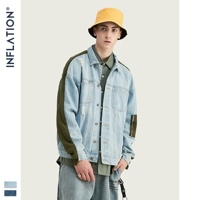 Personality Hole Denim Stitching loose Jacket