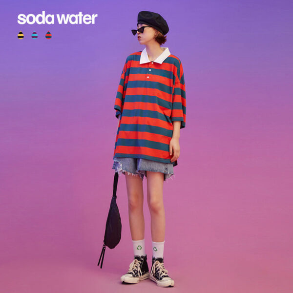 Horizontal Striped Short-Sleeve Polo T-shirt