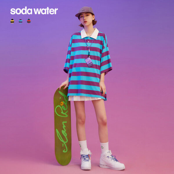Horizontal Striped Short-Sleeve Polo T-shirt