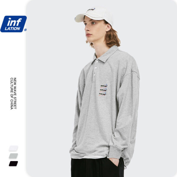 English embroidery lapel collar T-shirt